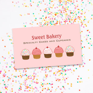 Cartão De Visita Bolo-Cupcake Rosa Elegante