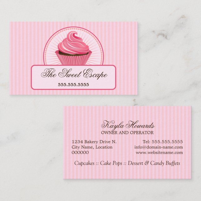 Cartão De Visita Bolo de Aniversário Rosa (Frente/Verso)