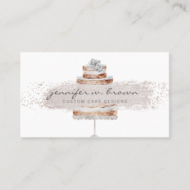 Cartão De Visita Bolo de Casamento Boho Chic com Brilho (Frente)