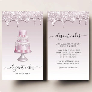 Cartão De Visita Bolo de Casamento Brilho Gotejamento Mauve Padaria