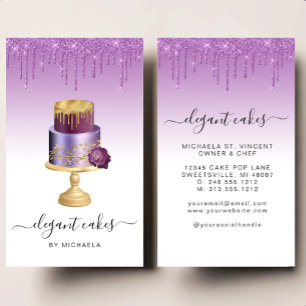 Cartão De Visita Bolo de Casamento Brilho Gotejante Roxo Padaria