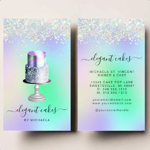 Cartão De Visita Bolo de Casamento Brilho Holográfico Padaria