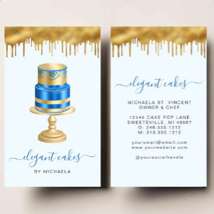 Cartão De Visita Bolo de Casamento com Brilho em Gotejamento Azul R