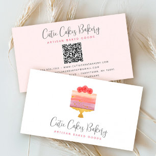 Cartão De Visita Bolo de Código QR de Padaria Rosa Roxo Chef de Con