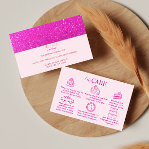 Cartão De Visita Bolo de Cuidados com Marca Feminina Brilho Rosa Qu