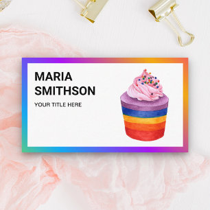 Cartão De Visita Bolo De Cupcake Colorido Arco-Íris Chef De Pastela