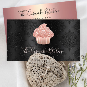 Cartão De Visita Bolo de Cupcake com Brilho em Dourado Rosa Chef Pr