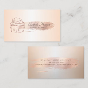 Cartão De Visita Bolo de Cupcake com Glitter em Tom de Rosa Dourado