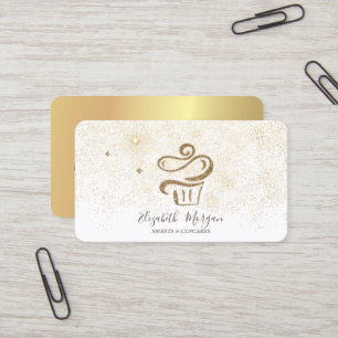 Cartão De Visita Bolo de Cupcake Elegante Moderno Dourado Confete