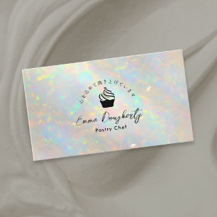 Cartão De Visita Bolo de Cupcake Holográfico Opala Branca de Chef d