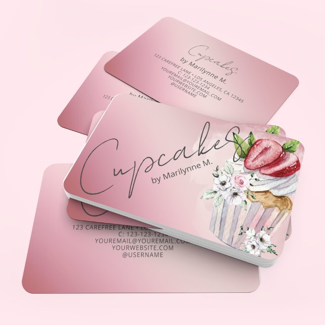 Cartão De Visita Bolo de Cupcakes Rosa (Criador carregado)