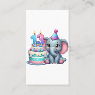Cartão De Visita Bolo de Elefante de Aniversário de 13 Anos