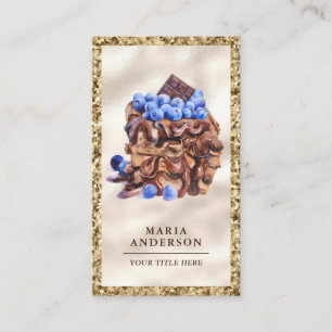 Cartão De Visita Bolo de mirtilo com chocolate pingando pastelaria