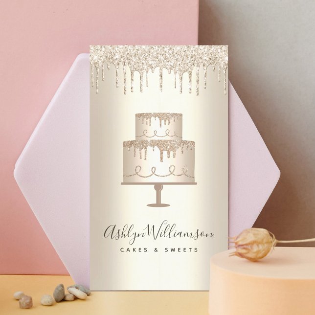 Cartão De Visita Bolo de padaria, glitter Dourado destila pastelari (Criador carregado)