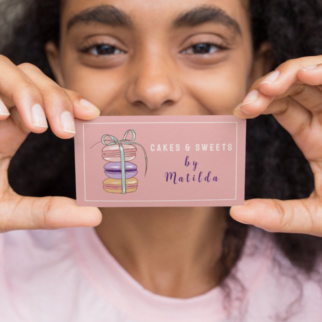Cartão De Visita Bolo e Sweet Chef Produtos de Pia Macaroon Rosa (Criador carregado)