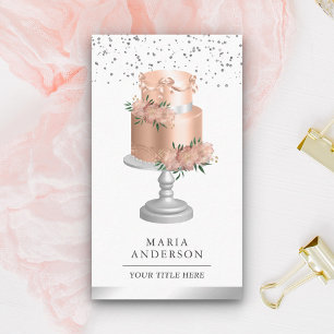 Cartão De Visita Bolo Floral Empoeirado Rosa Corado Massa Folhada P