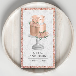 Cartão De Visita Bolo Floral Rosa Dourado Rosa Personalizado Padari