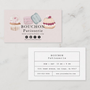 Cartão De Visita Bolo Macaron Cupcake Rosa Mídia Social Padaria