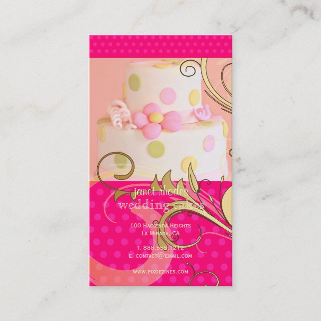 Cartão De Visita Bolo/Panificação de Casamento Rosa/Pâtisserie (Frente)