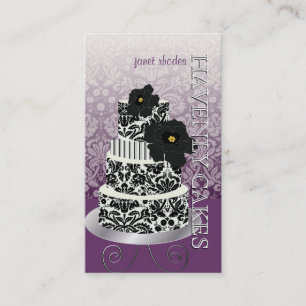 Cartão De Visita Bolo/Pâtisserie damasco preto e branco da PixDezin