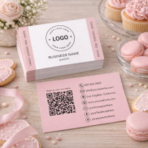 Bolo Personalizado Logotipo QR Code Rosa Bege