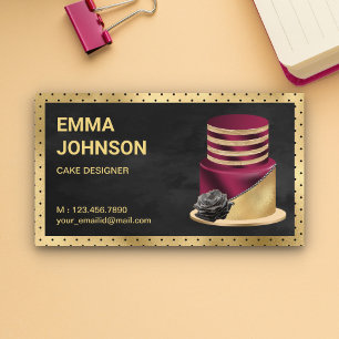 Cartão De Visita Bolo Preto e Dourado Burgundy Chef de Pastelaria P