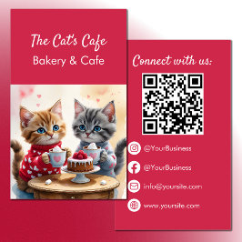 Cartão De Visita Bolos de confeitaria café QR code gatinhos fofos b