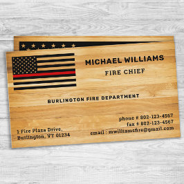Cartão De Visita Bombeiro Russo Thin Red Line America Flag Wood