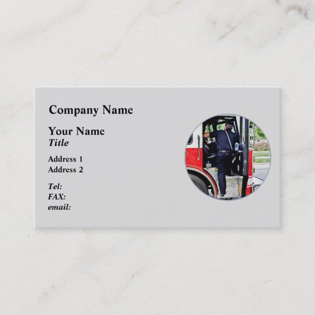 Cartão De Visita Bombeiro Subindo para Caminhão de Fogo (Frente)