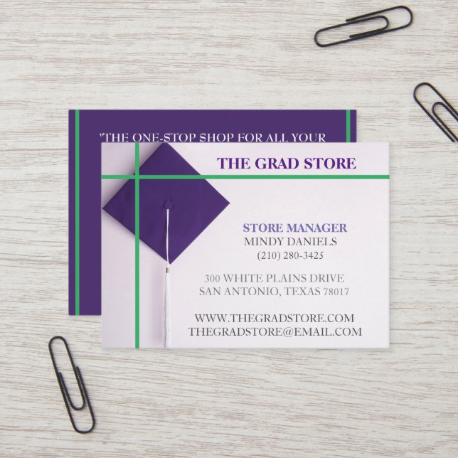 Cartão De Visita Boné de formatura Verde e Roxo de varejo (Frente/Verso In Situ)