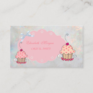 Cartão De Visita Bonito Feminino Moderno, Padaria de Cupcake Hologr