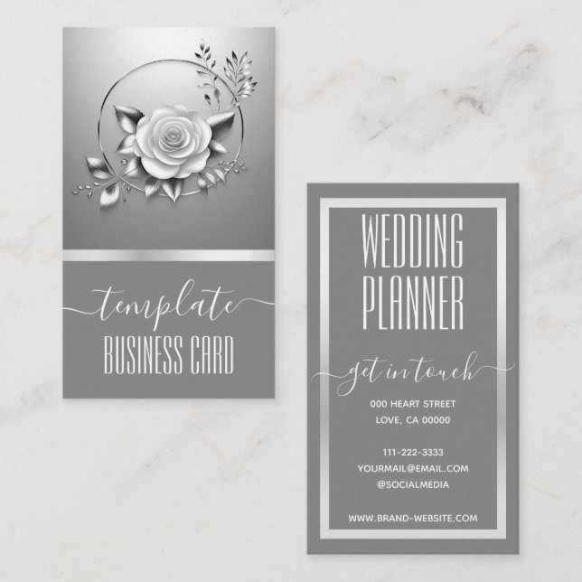 Cartão De Visita Bonito Floral Wreath de Silver (Frente/Verso)