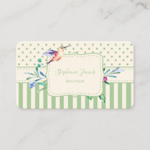 Cartão De Visita Bonito Hummingbird Floral e Stripes Boutique