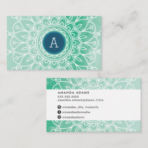 Cartão De Visita BONITO MONOGRAM moderno padrão boho mandala verde