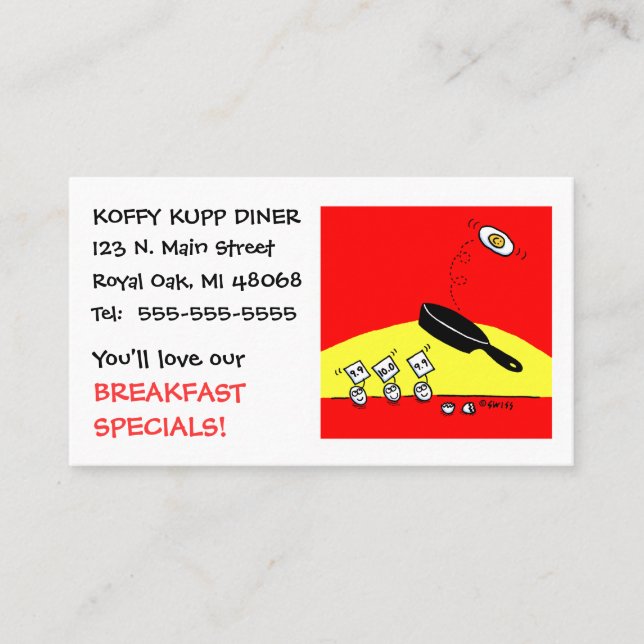 Cartão De Visita Bonito Ovos Engraçados Cartoon Café da Manhã Resta (Frente)