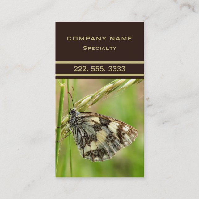 Cartão De Visita Borboleta branca marmoreada na grama (Frente)