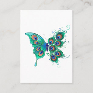 Cartão De Visita Borboleta com Penas de Pavão Verde