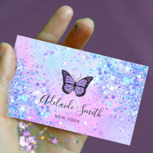 Cartão De Visita borboleta de lavanda simulada com brilho picante