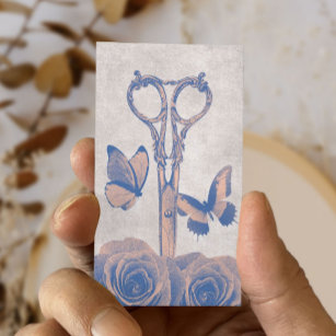 Cartão De Visita Borboleta e Flores de Tesoura Vintage Stylist para