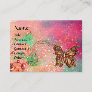 CARTÃO DE VISITA BORBOLETA EM SPARKLES FÚCSIA COR-DE-ROSA DO OURO