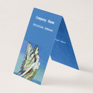 Cartão De Visita Borboleta Fada Monarca Ouro Vestido Azul