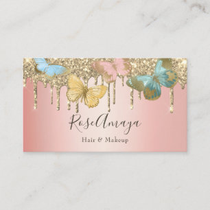 Cartão De Visita Borboleta Fashion Glitter Dourado Rosa Indústria d