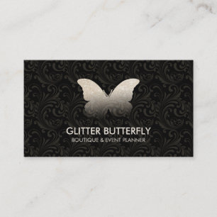 Cartão De Visita Borboleta Glittter Damasco Dourado