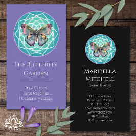 Cartão De Visita Borboleta Indíaca Roxa Turquesa Mística Mandala