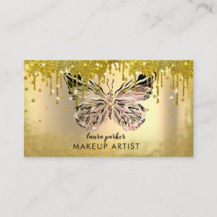 Cartão De Visita Borboleta Logotipo Dourado Glitter Elegante Elegan