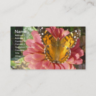 Cartão De Visita Borboleta num Zinnia Rosa