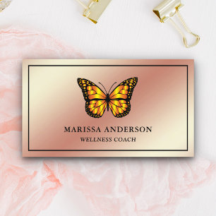 Cartão De Visita Borboleta rosa Gold Foil Elegante Laranja Monarca 