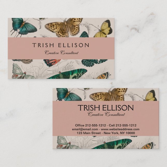 Cartão De Visita Borboletas Antigas de Coleção de Borboletas (Frente/Verso)