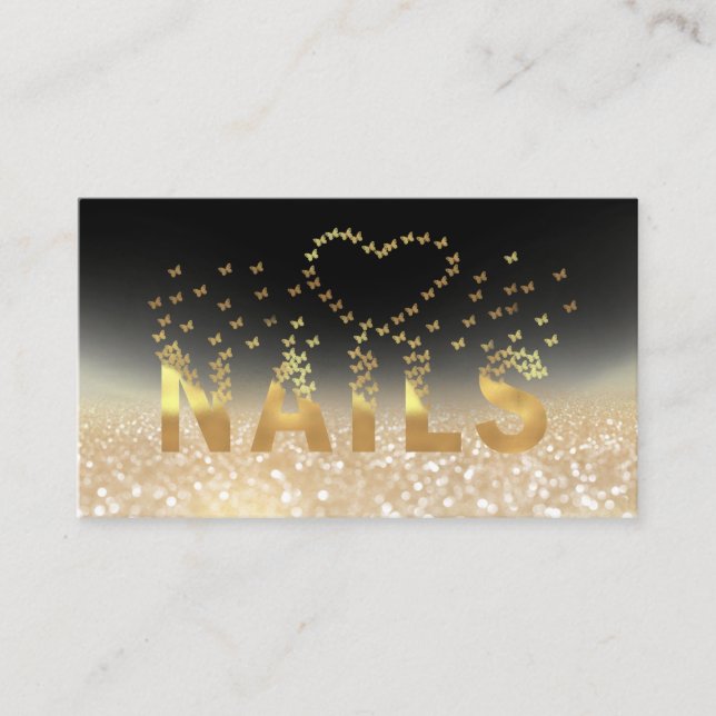 Cartão De Visita Borboletas de ouro luxuosas borboletas unhas logo (Frente)