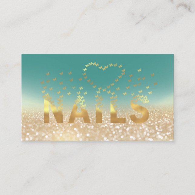 Cartão De Visita Borboletas de ouro luxuosas borboletas unhas logo (Frente)